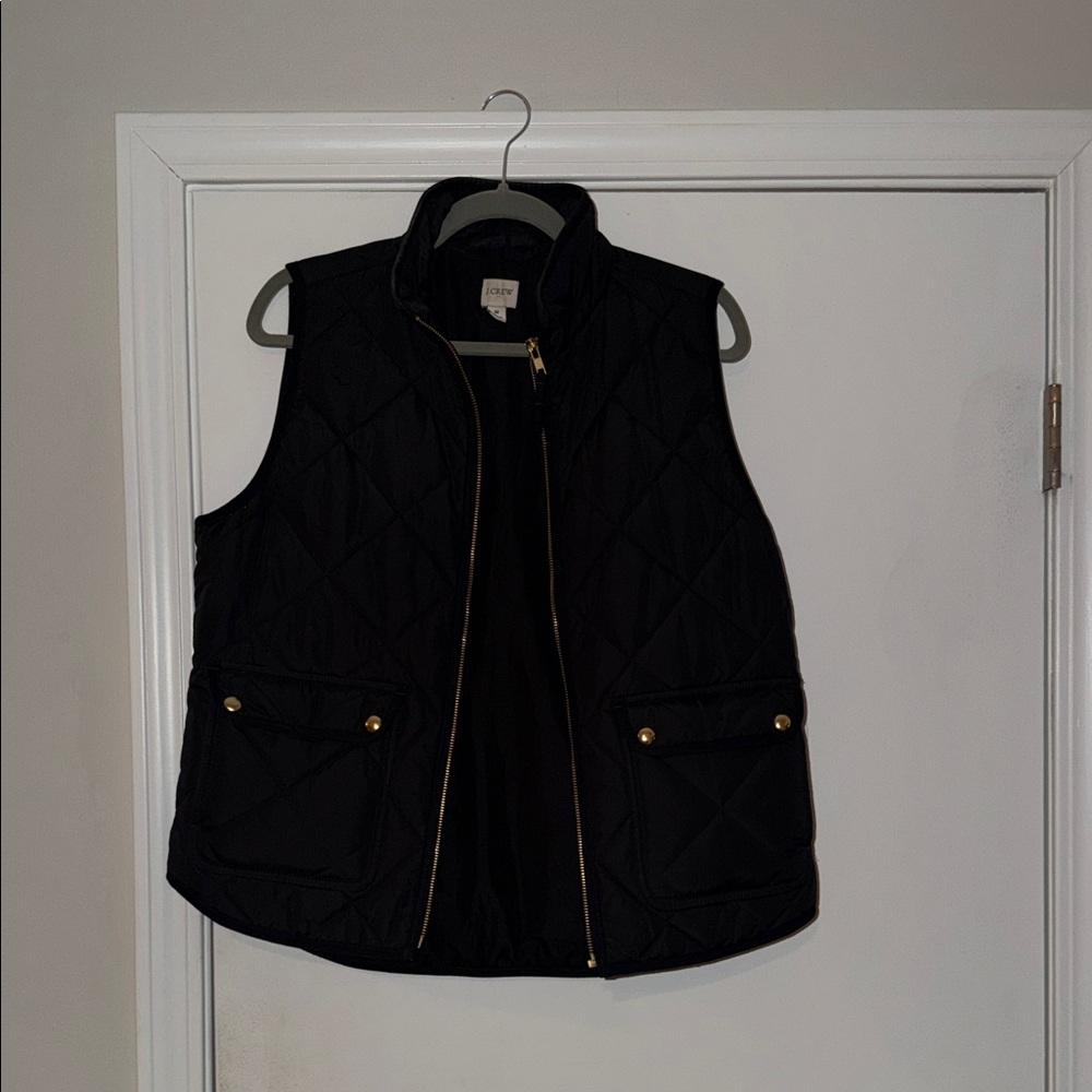 J. Crew Black Quilted Vest with Gold Accents
